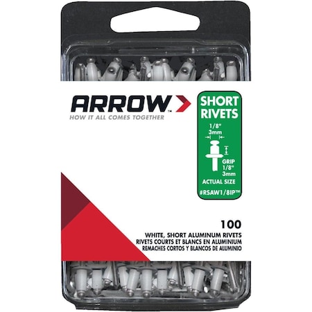 Arrow Fastener 1/8 In. x 1/8 In. White Aluminum Rivet, 100PK RSAW1/8IP
